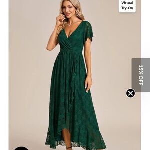 Chic Forest Green Lace Wrap Dress